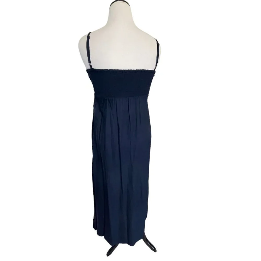 NWT 1. State Classic Navy Maxi Dress Crochet Tassel Trim‎ Boho Sleeveless Small